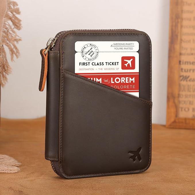 Polare Leather Pilot Wallet Passport Holder RFID Blocking Tri-fold Travel Cover Document Organizer for Aviation Professionals (Dark Brown(YKK Zipper Version)) - Image 3