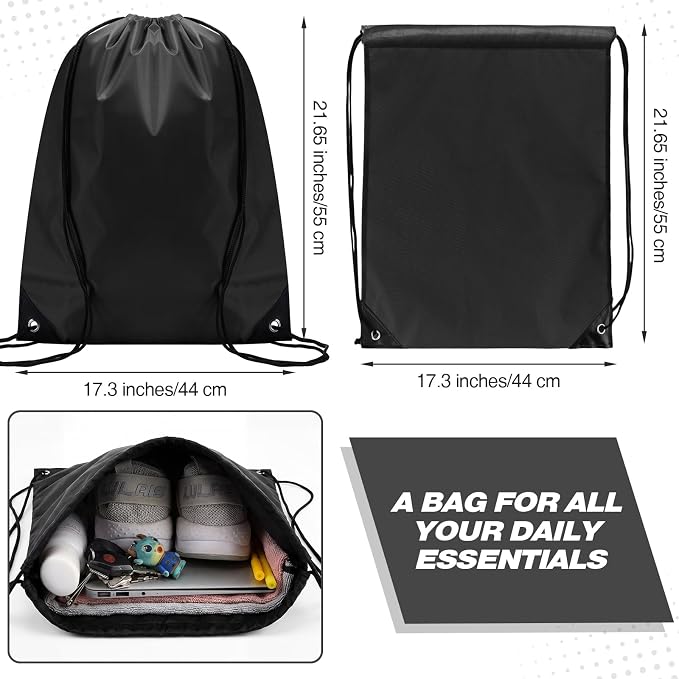 Shappy Drawstring Backpack Bulk Sports Gym Cinch Bag Polyester String Bag for Men Women(Black,50 Pcs) - Image 2