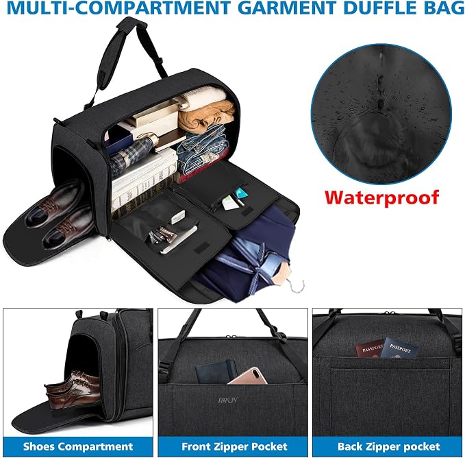 Convertible Garment Bags for Travel - Carry on Garment Duffle Bag with Backpack Straps for Men Women, 4 in 1 Large Travel Duffel Bags with Shoes Compartment Hanging Suit Dress Weekender Bag 3pcs Set - Image 2