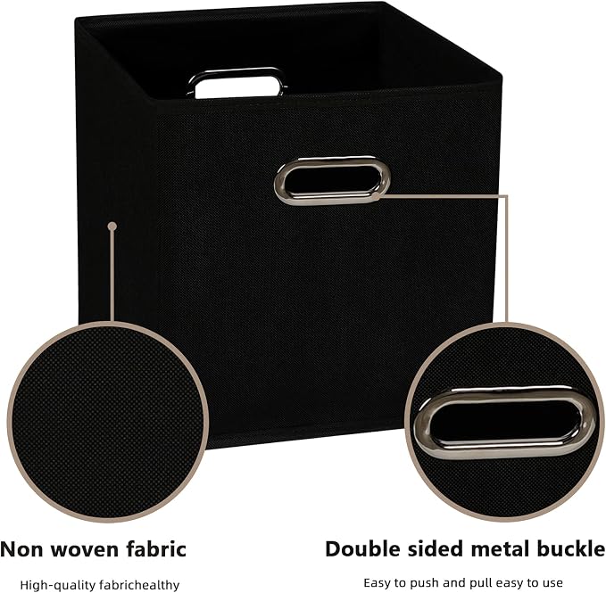 Fabric Cloth Storage Bins,Fabric Cube Organizer with Dual Handles Foldable Cube Storage Baskets for Home Bedroom Storage,Set of 6, Black - Image 3