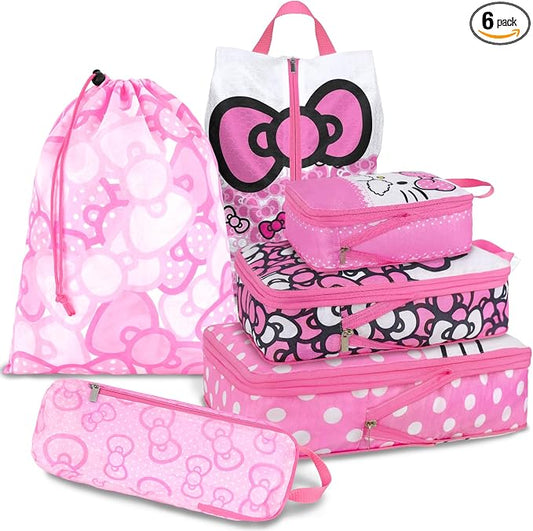 6 Set Kids Packing Cubes for Travel Carry On, Space Saving Compression Bags for Packing In Suitcase, Cute Pink Packing Organizers for Luggage Storage Girls Gift Trip and Family Vacation by Unknown