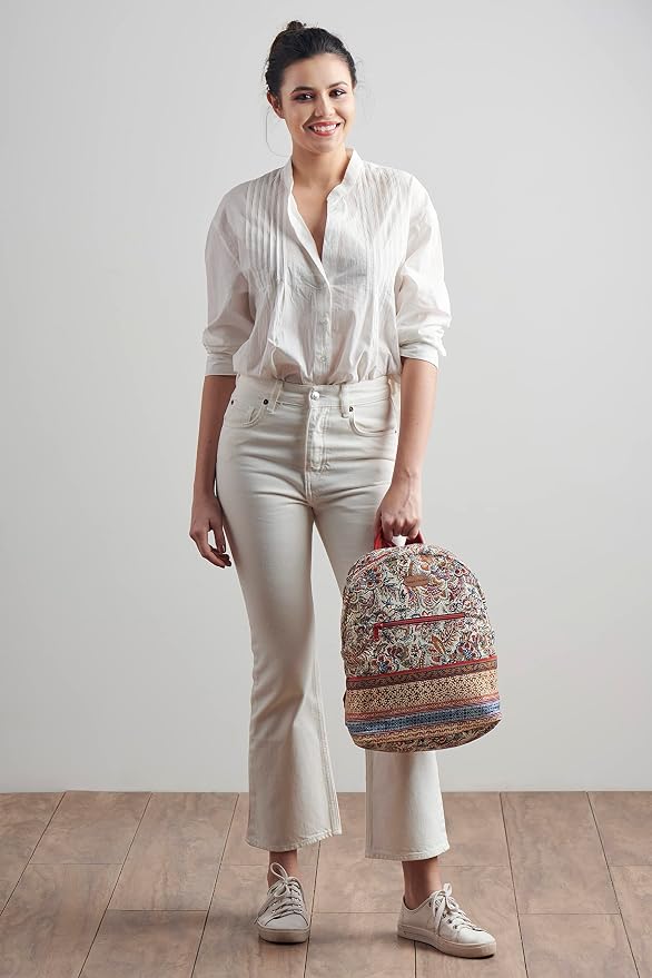 Maison d' Hermine Backpack for Women Men Cotton Shoulder Multipurpose Rucksack with Small Pouch Lightweight Multi Pocket Bag for Travel Work Beach Perfect for Spring Summer (Jaipur) - Image 8