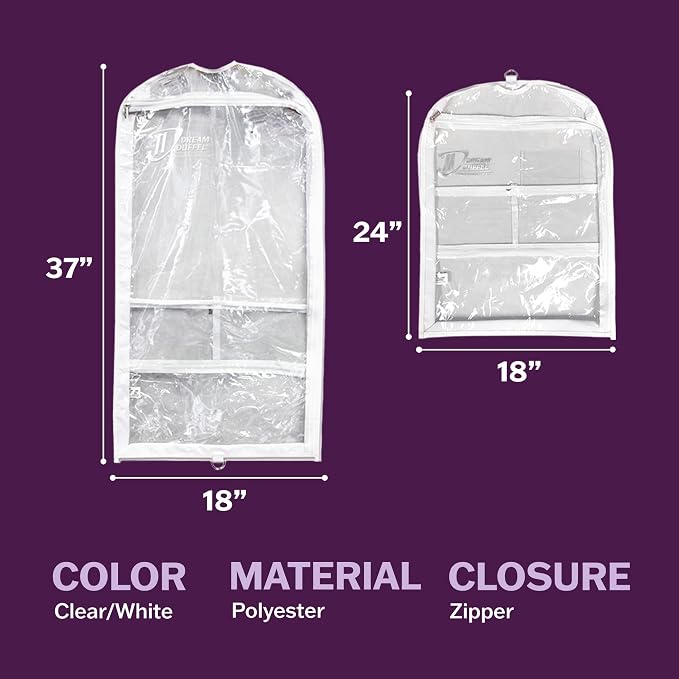 Clear Garment Bags for Dance Costumes 3-Pack, Regular-Size, Side Zipper Entry, Storage Pockets for Shoes & Accessories, Size 37”x18”, Dream Duffel - Image 6
