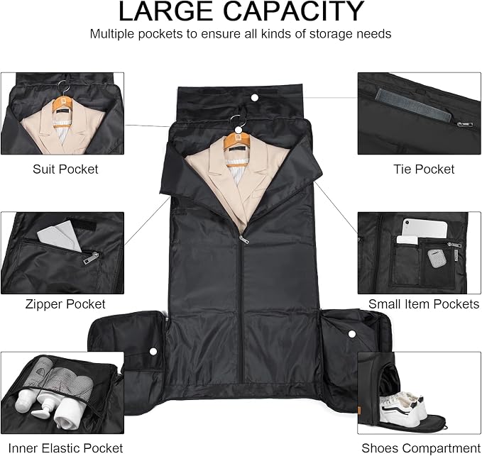 seyfocnia Garment Bags for Travel, Carry On Garment Bag Backpack, Convertible Garment Duffle Bag for Men Women, 4 in 1 Hanging Dress Suitcase Suit Travel Bag - Image 4