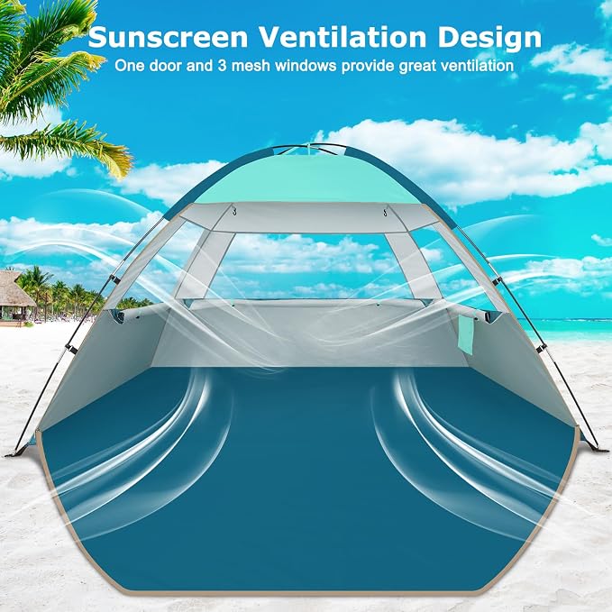 COMMOUDS Beach Tent Sun Shelter for 3/4/6/8 Person, UPF 50+ UV Protection Beach Shade Canopy Tent, Lightweight, Easy Set Up and Carry - Image 5