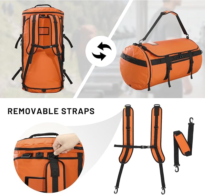 MIER Large Duffle Bag Backpack for Travel Camping Gym Sports, 45L/60L/90L | Water Resistant, Convertible Duffel, Detachable Backpack Straps, Shoe Compartment, Heavy-Duty Tarpaulin, 3 Sizes - Image 2