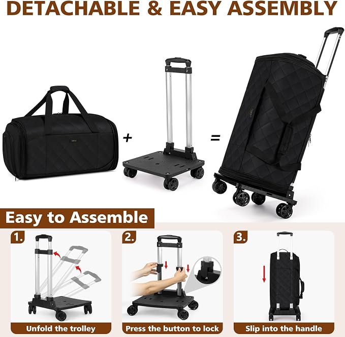 Rolling Garment Bags for Travel - Carry on Convertible Garment Duffle Bags with Wheels for Men Women, 4 in 1 Large Travel Duffel Bags with Shoes Compartment Hanging Suit Dress Weekender Bag 4pcs Set - Image 3