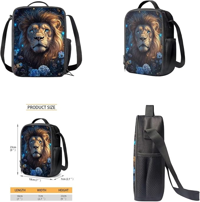 Aesthetic Lion Backpack for Kids Girls Backpack with Lunch Box Water Bottle Bag and Big Pencil Case 4PCS Set Sturdy Elementary Bookbag with Front Pocket for School 17" Lightweight School Bag - Image 4