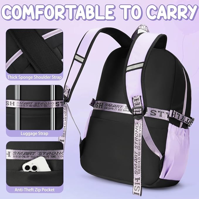 Fimibuke Backpack for Girls, 3 PCS Waterproof Girls Backpack with Lunch Box & Pencil Case, Kid Backpacks for Teen Girl Kindergarten Elementary Middle High School Student Back to School Kid Bookbag Set - Image 7