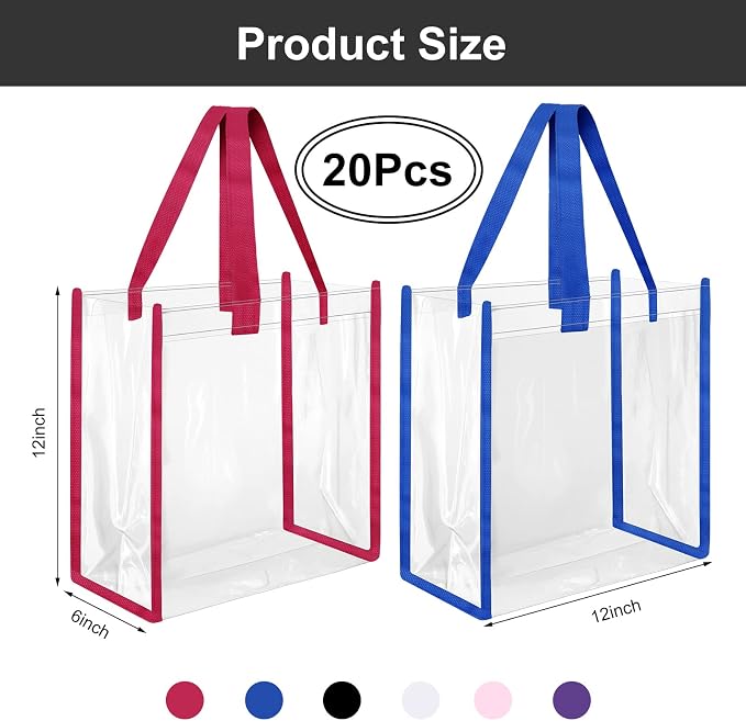 Saintrygo 20 Pack Clear Tote Bags Bulk 12 x 12 x 6 PVC Plastic Tote Bag with Handles for Stadium Work Beach Sports(Mixed Color) - Image 4