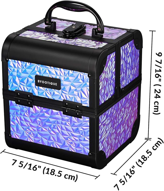 BYOOTIQUE 4in1 Cosmetology Case on Wheels w/Cosmetic Storage Makeup Artist | Aluminum Rolling Makeup Suitcase 360° Detachable Wheel Lockable Makeup Case Organizer w/ Mirror Nail Tech Mermaid Purple - Image 8