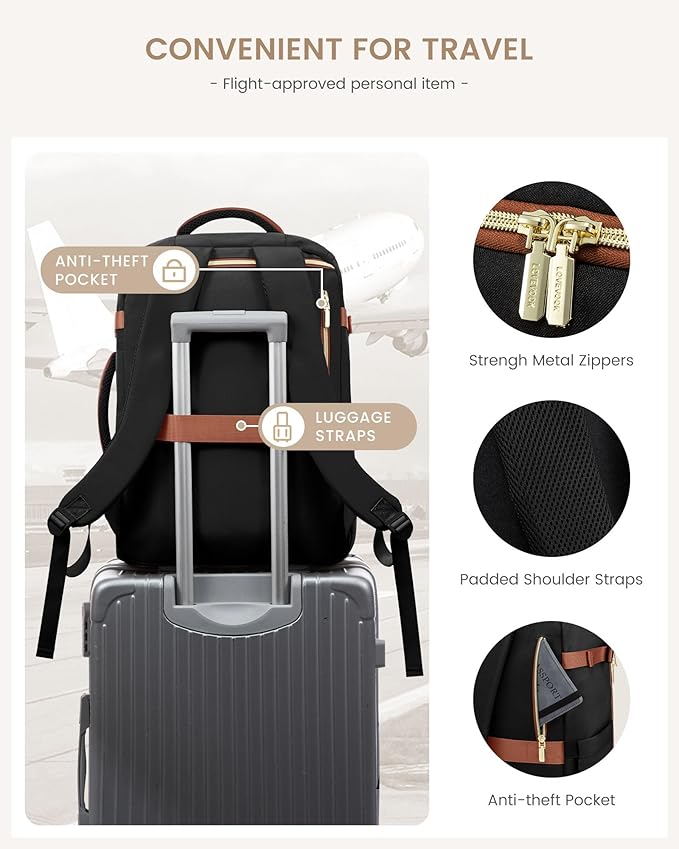 LOVEVOOK 40L Travel Backpack Carry on Flight Approved, Personal Item Bag with 3 Packing Cubes, Travel Backpack for Women Fits 17" Laptop, Water-resistant Carry On Bag for Airplanes - Image 7