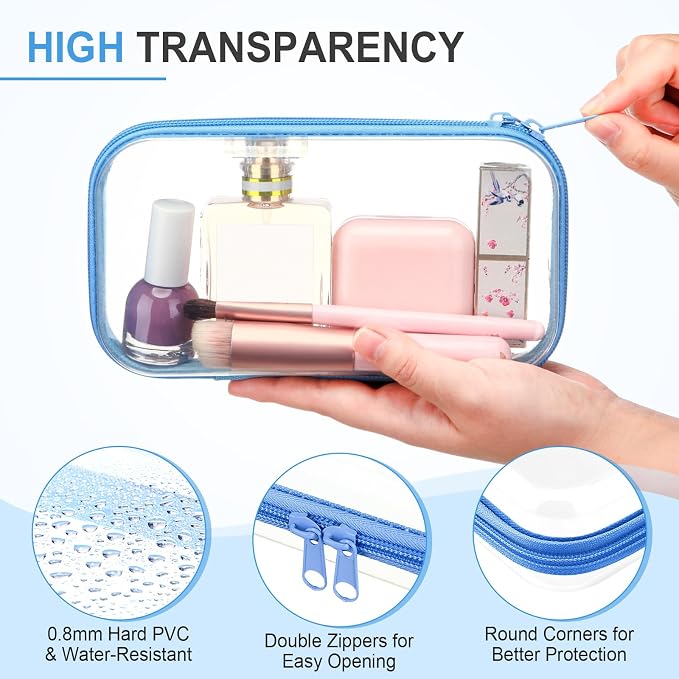 Hoolerry 4 Pcs Hard Clear Zipper Case Makeup Bags Plastic Zipper Pouch Transparent Storage Box Containers for Cosmetics, Snacks, Building Blocks, Puzzles(Clear,7.5 x 3.9 x 2 in,Soft Colors) - Image 3
