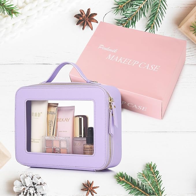Pinkmik Clear Makeup Bag Waterproof Travel Case for Cosmetics and Toiletries Women's Makeup Organizer and Car Bag with Zipper (X/Purple, L) - Image 7