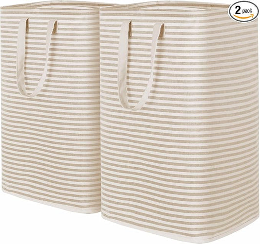 Lifewit 2 Pack Laundry Basket 80L Each, Collapsible Clothes Hamper with Reinforced Handles, Freestanding Waterproof Design for Bedroom and Laundry Room, Beige 160L Total by Lifewit