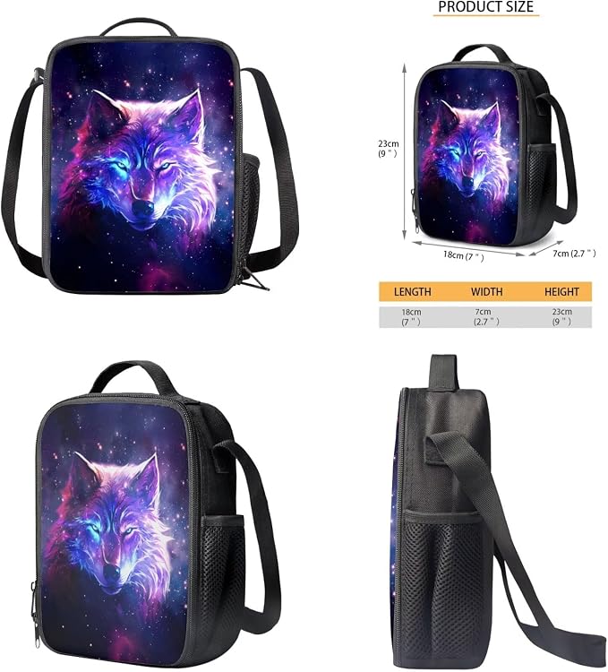 Galaxy Wolf Backpack for Girls Boys Backpack with Lunch Box Water Bottle Holder with Strap and Aesthetic Pencil Case 4PCS Set Bookbag with Compartments for School 17 inch School Bag for Kids - Image 5