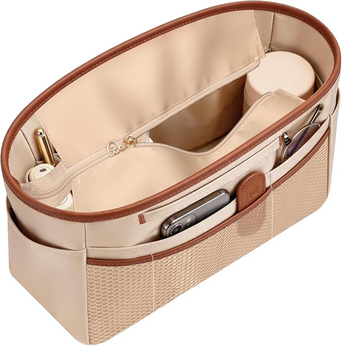 GIVLEFLY Purse Organizer Insert for Tote Bag, 12.99 Inch Satin Bag Organizer with Zipper Pocket, Multi Pocket Handbag Organizer by GIVLEFLY