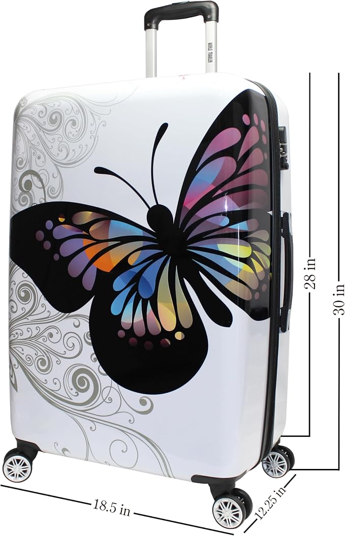 World Traveler Butterfly 28-Inch Polycarbonate Hardside Expandable Spinner Luggage with Enhanced Wheel System - Image 6
