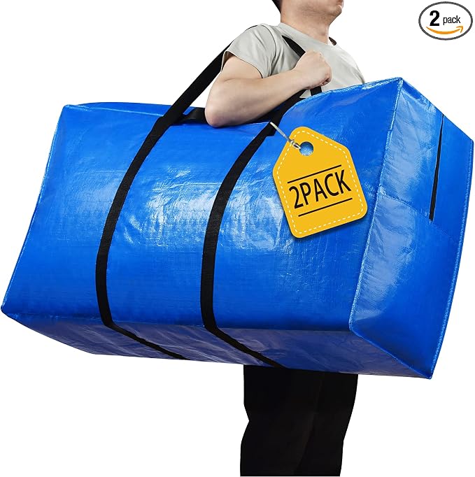 Extra Large Storage Bags, 57 Gallon XXL Jumbo Large Moving Bags Heavy Duty | 2 PACK Clothes Storage Totes Bins Moving Boxes Supplies, Foldable Travel Duffle Bag, Christmas Tree Bag,42x23x13.5 inch by HAPPY+CHEERS