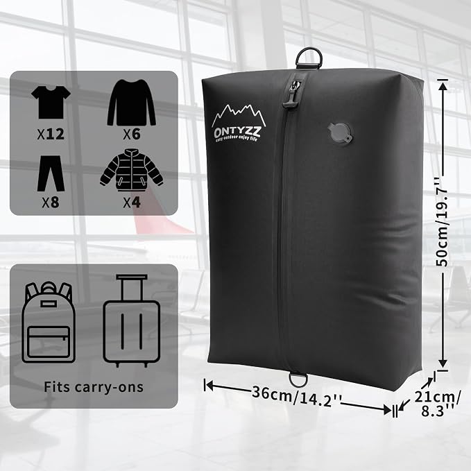 ONTYZZ Travel Vacuum Compression Bags, IPX8 Waterproof Luggage Space Saver Bags, Reusable TPU Vacuum Seal Bags for Travel Clothes Storage, 2 Pack Dark Black - Image 2