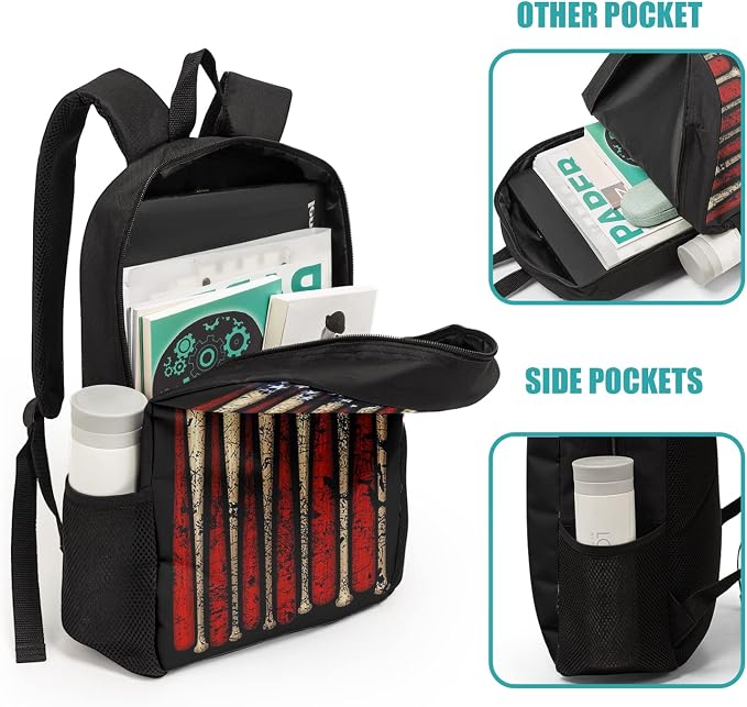 Giwawa American Flag Baseball School Backpack Set Lightweight Teen Girls Women Kids School Bags College Bookbag with Lunch Bag - Image 4