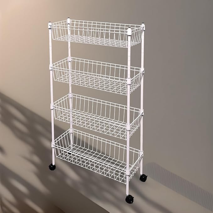 NSF white 4-layer storage rack, refrigerator crevice rack, washing machine crevice rack, laundry room dirty clothes storage, multifunctional household epoxy resin deep mesh basket by GUANGFOSHUN