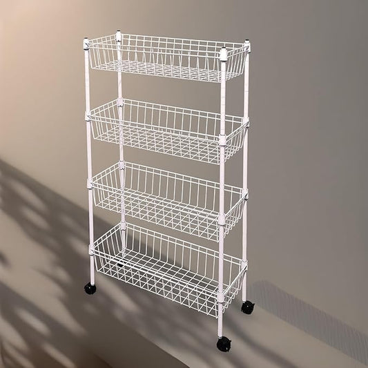 NSF white 4-layer storage rack, refrigerator crevice rack, washing machine crevice rack, laundry room dirty clothes storage, multifunctional household epoxy resin deep mesh basket by GUANGFOSHUN