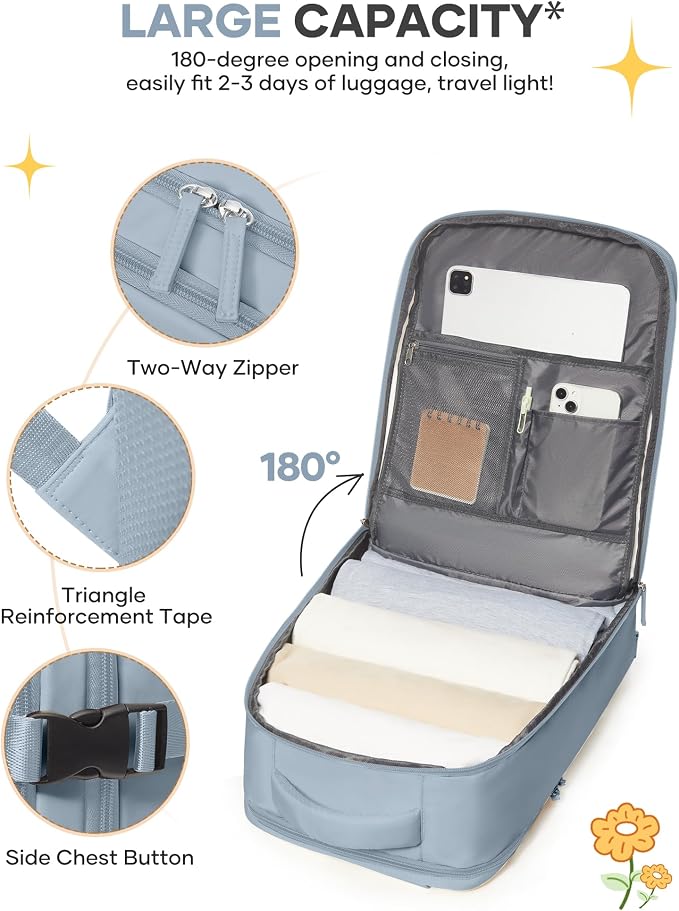 coofay Large Travel Backpack For Women Men Airline Approved Carry On Backpack Flight Approved Waterproof Sports Luggage Backpack Casual Daypack Hiking Backpack Grey Blue - Image 5
