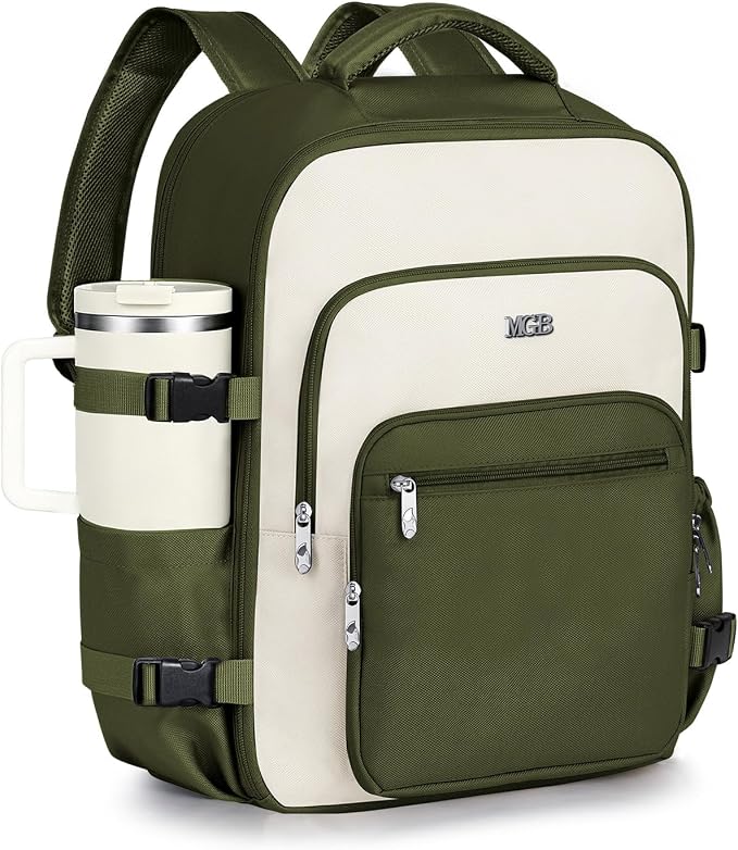 Travel Backpack for Women & Men, Carry On Backpack for Airplanes, Large Waterproof Laptop Backpack for Travel, Overnight, College & Commuting Green-Beige by MGB