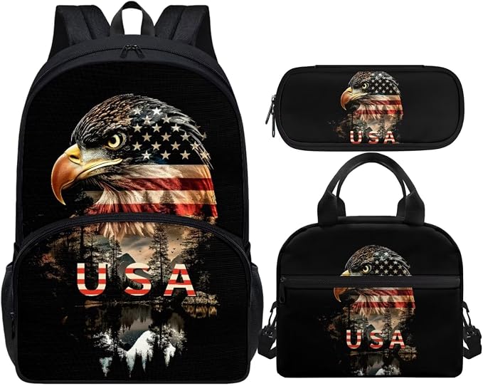 Eagle Kids Bookbag for Boys School Bags for Kids 6-8 with Lunch Bag and Penicl Case Set Toddler Kindergarten Preschool Backpack for School, 3Pcs by Vanideaoty