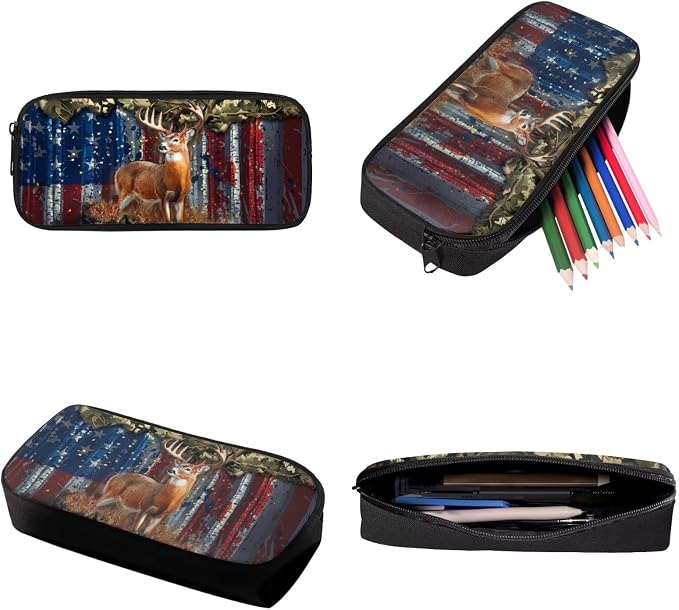 Camo Forest American Flag Deer Print Kids School Bookbag Set Patriotic Decor, Boys Girls Back to School Large Backpack Set, 3 Pcs Lightweight Schoolbag Set with Lunch Bag and Pen Bag - Image 6