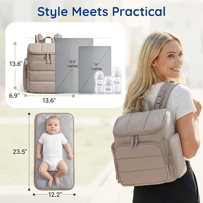 mommore Diaper Bag Backpack, Baby Bag with Waterproof Changing Pad and Stroller Straps for Toddler, Diaper Backpack for Mom Dads with Insulated Pockets & Pacifier Case, Baby Essential, Coffee - Image 7