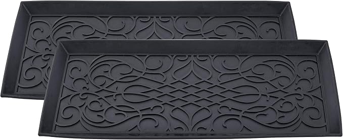 Superio Rubber Boot & Shoe Tray, 34 x 14 x 2 Rectangle, Heavy Duty, Protects Floors from Water and Dirt, Waterproof for All Weather Indoor Outdoor Use, Black (2) by Superio