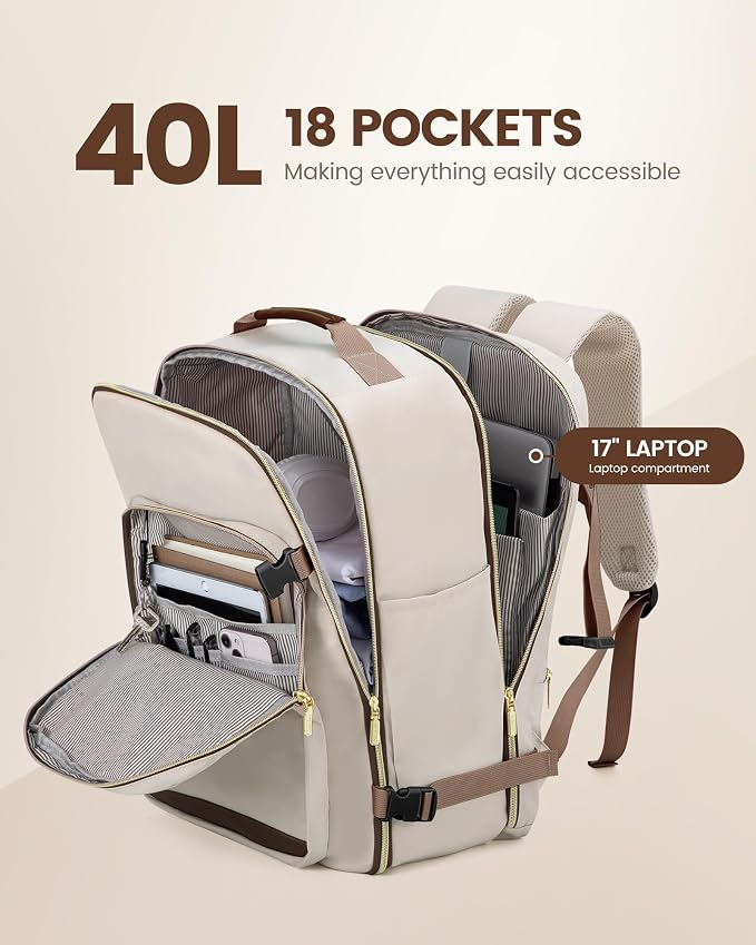 LOVEVOOK 40L Travel Backpack Flight Approved Carry on Backpack,3 Packing Cubes,Waterproof Personal Item Travel Bag,TSA Carry on Luggage Suitcase Travel Essentials,Gifts for Women & Men,fits 17" Laptop - Image 3