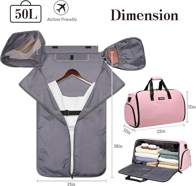 Garment Duffle Bags for Travel, Carry On Garment Duffel Weekender Bag 45L | 2-days Trip,Wrinkle-Free Travel,Separate Shoe Pocket | Overnight Garment Bag for Vacation, Business Trips, Weekend - Image 4