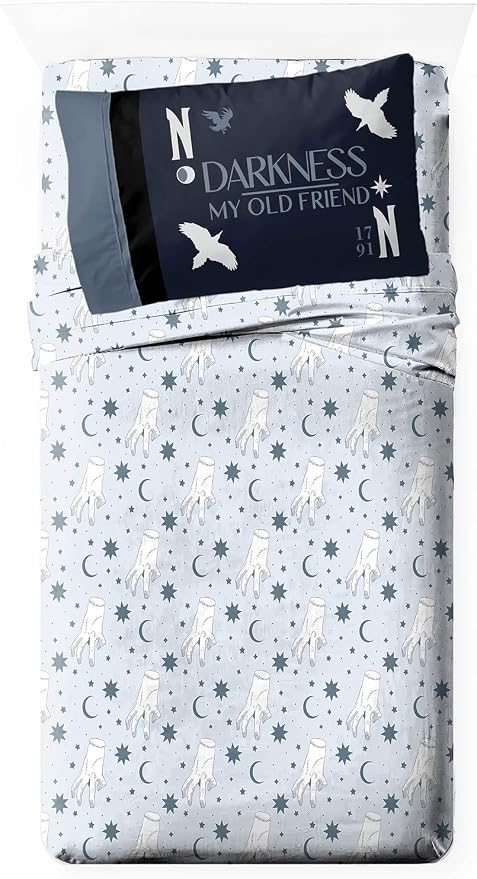 Jay Franco Sheet Set with Fitted, Flat Sheets & Pillow Cover - Ultra-Soft Bedding with Pillowcase for Room Decor, Blue - Wednesday, 3 Piece Twin by JayFranco