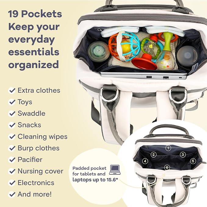RUVALINO Diaper Bag Backpack-Multifunction Baby Travel Bag with Changing pad, Insulated Bottle Holders & Pacifier Case, Large Capacity, Waterproof, Cream & Taupe - Image 3