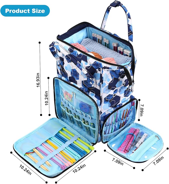 crochet bag,knitting bagBackpack and Tote Bag Storage Bag ，Large capacityYarn Storage Organizer Travel Crochet Bag Women Carrying Crochet Accessories Knitting Needles Crochet - Image 3