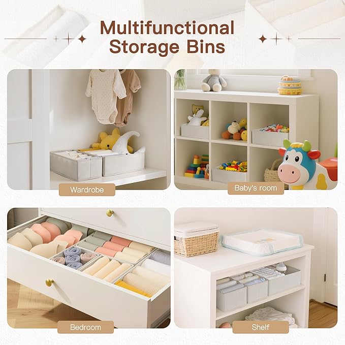 Criusia Drawer Organizer Clothes, 21 Pack Dresser Organizer for Baby Clothes, Underwear, Sock - Foldable Closet Organization and Storage Dividers Bins for Nursery, Bedroom (Oatmeal) - Image 5