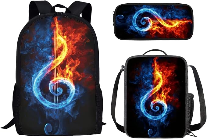 Mumeson Music Note Print Backpack Water Resistant School Bag Outdoor Casual Rucksack School Bag and Lightweight Lunch Bags Portable Pencil Case Back to School Supplies by Mumeson