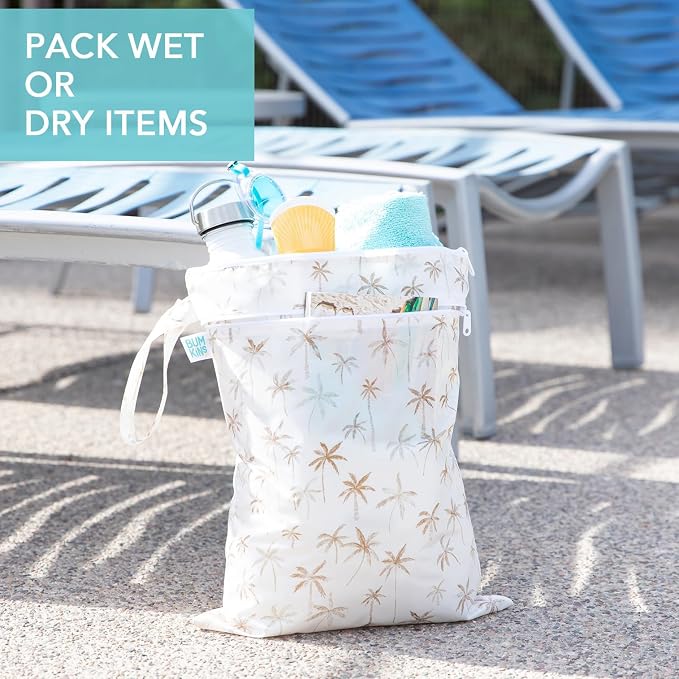 Bumkins - Waterproof Wet Bag, Wet/Dry Clutch & Clear Travel Bags - For Beach, Baby, Travel, Cloth Diapers, Pump Parts, Pool, Gym, Toiletries - Reusable & Easy to Clean - Palm Trees - 5 Pack - Image 4
