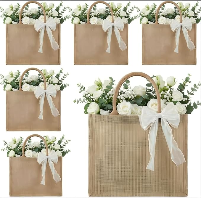 Large Burlap Tote Bags Set with Handles,Jute Tote Waterproof Reusable Bridesmaid by Unknown
