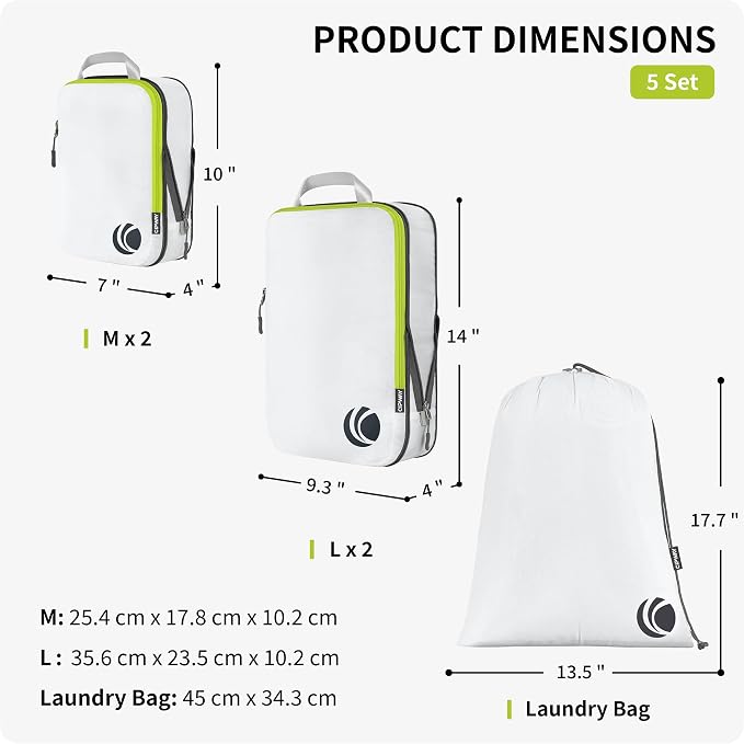 Cipway - 5 Set Compression Packing Cubes for Travel, Ultralight Packing Organizers for Luggage Suitcase & Backpack (White), L - Image 5