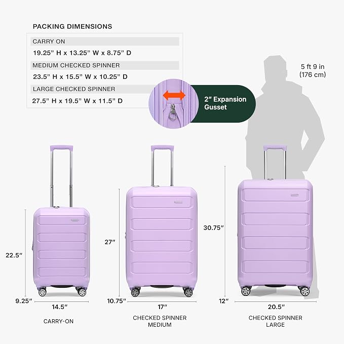 Traveler's Choice Pagosa Hardshell Expandable Luggage with Spinner Wheels, Lavender, 2-Piece Set (22/27) - Image 4