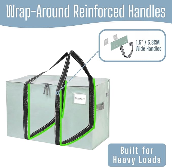 VENO 6 Pack Heavy Duty Moving Bags, Extra Large Storage Bags with Reinforced Handles & Strong Zippers, Foldable & Reusable Moving Box Alternative for Clothes & Dorm Storage - Image 2