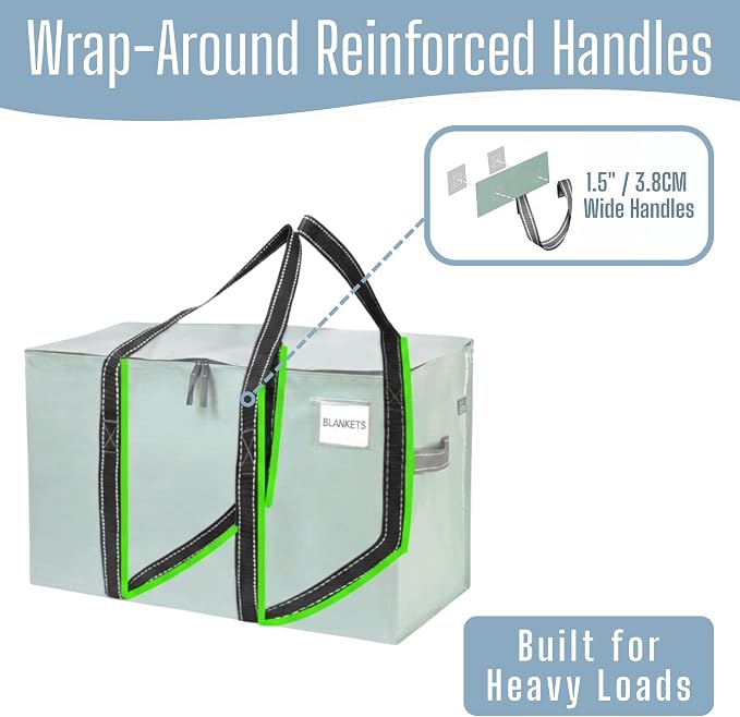 VENO 4 Pack Heavy Duty Moving Bags, Extra Large Storage Bags with Reinforced Handles & Strong Zippers, Foldable & Reusable Moving Box Alternative for Clothes & Dorm Storage - Image 2