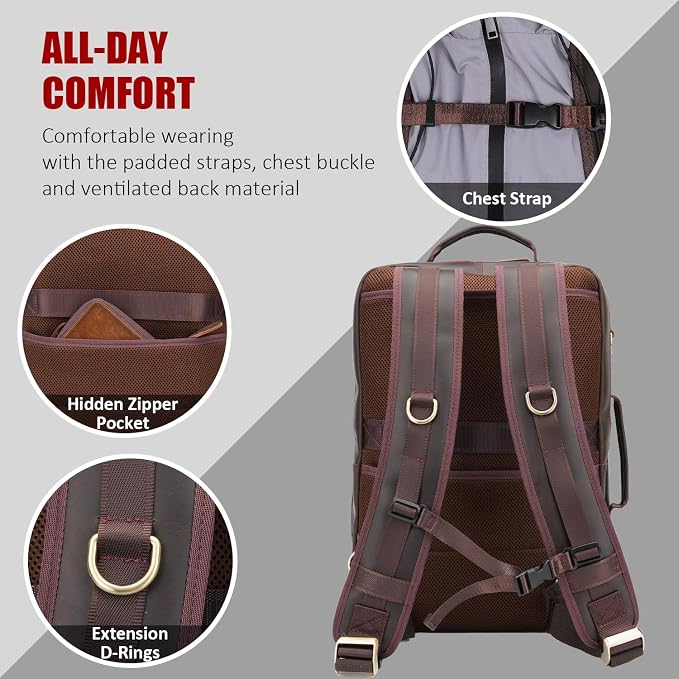 STAR VISTA Voyager-02 Full Grain Leather Travel Backpack, 30L Luxurious Capacity, All-in-One Duffle Backpack for Global Jet-set Voyagers, 16" Laptop Compatible, Canvas Lining - Image 9