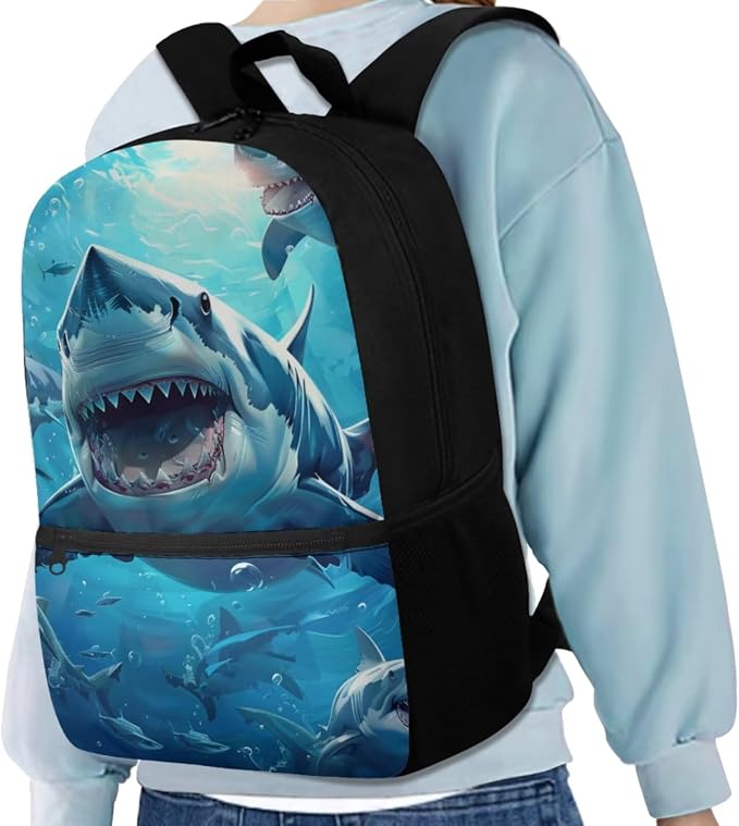 Shark Backpack for Boys Kids Backpack with Lunch Box Water Bottle Bag and Cute Pencil Case 4PCS Set Bookbag with Front Pocket for School Teens 17 inch Large Capacity School Bag for Girls - Image 2