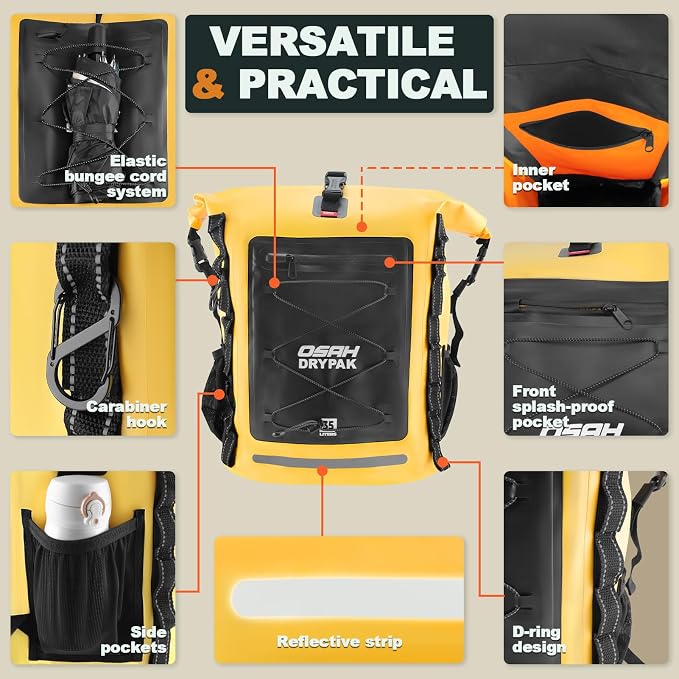OSAH DRYPAK Waterproof Backpack Dry Bag 35L/55L/85L – Heavy Duty Roll-Top Hiking Backpack for Travel, Kayaking, Boating, Camping, Rafting and Fishing - Image 3