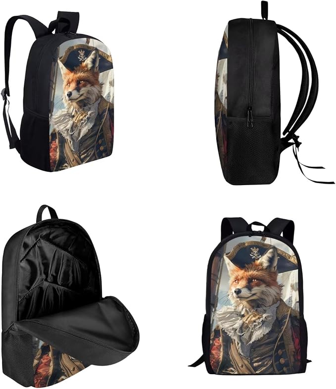 17 Inch Animal Print School Backpack And Lunch Box Set for Kids Lightweight Funny Pirate Fox Backpack for Boys Girls Sturdy School Bag with Insulated Lunchbox Pencil Case Student Bookbag - Image 3